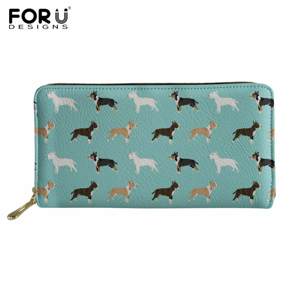 FORUDESIGNS Bull Terrier длинные женские кошельки сумки для мобильного телефона женский кожаный кошелек держатель сумка поясной кошелек высокого качества