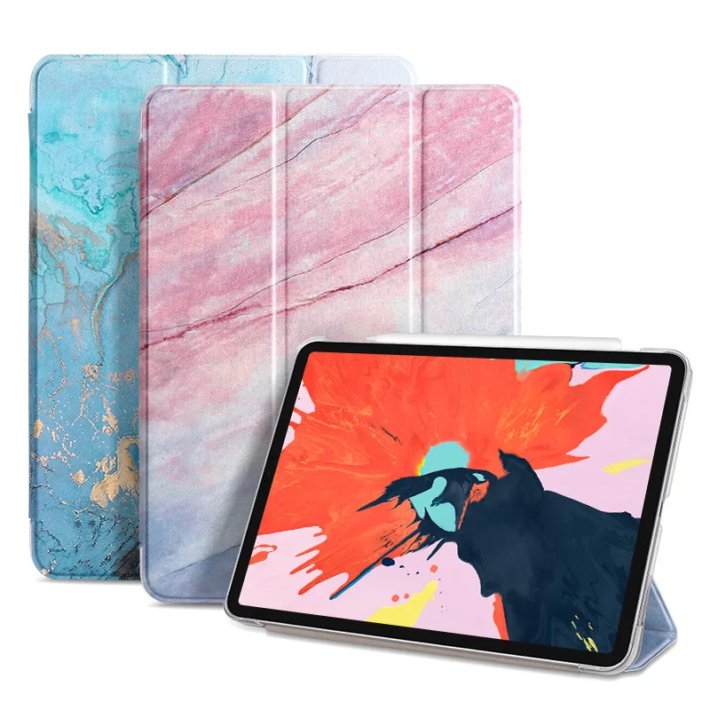 Чехол с мраморной текстурой для IPad Pro 11, чехол с функцией автоматического сна из искусственной кожи, трехслойный смарт-чехол для IPad 11, чехол Funda
