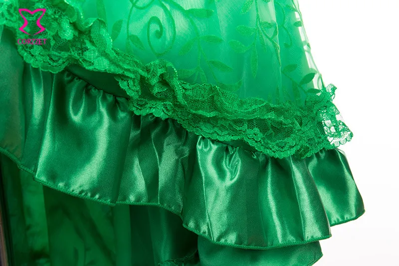 Зеленая Цветочная Тюлевая Асимметричная атласная и кружевная отделка с оборками, сексуальная Корсетная юбка, плюс размер юбки в готическом стиле, женская одежда стимпанк 6XL