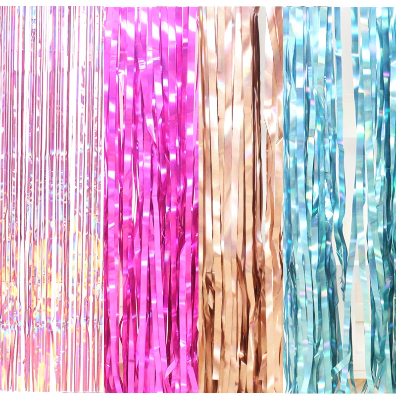 1 set 92*245cm Sliver/rose gold Metallic Foil Fringe Shiny Rain Curtain Decor birthday party decorations adult Wedding Supplies | Дом и сад