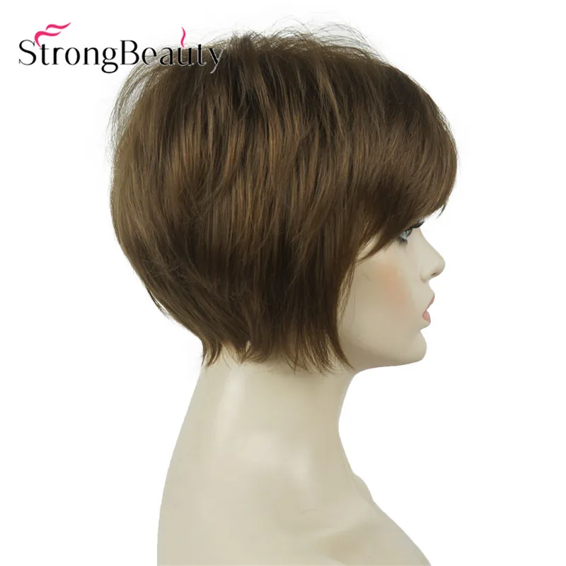 StrongBeauty короткие прямые парики мягкие волосы слоистые локоны Омбре блонд/Красный синтетический парик