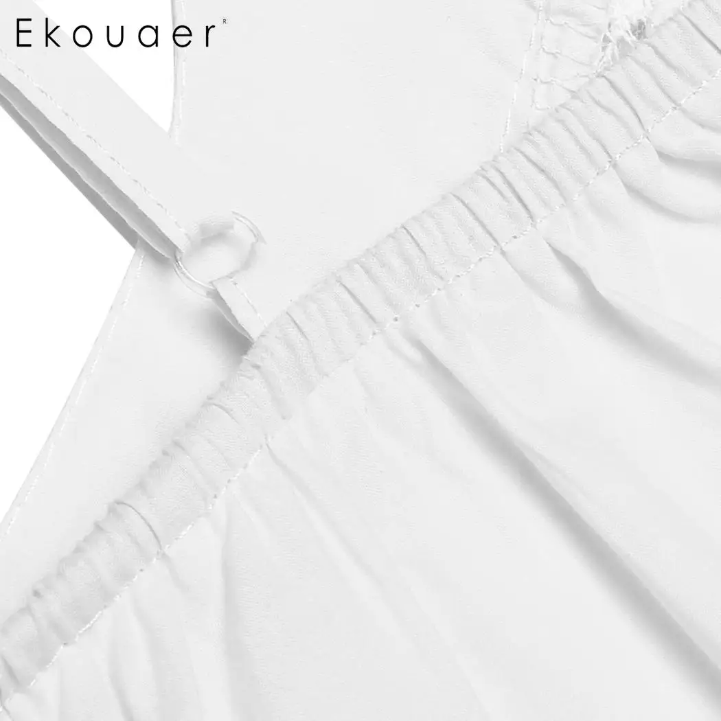 Ekouaer, женские винтажные ночные рубашки, ночные рубашки, повседневные, без рукавов, с регулируемой пуговицей, кружевные, на бретельках, ночное платье