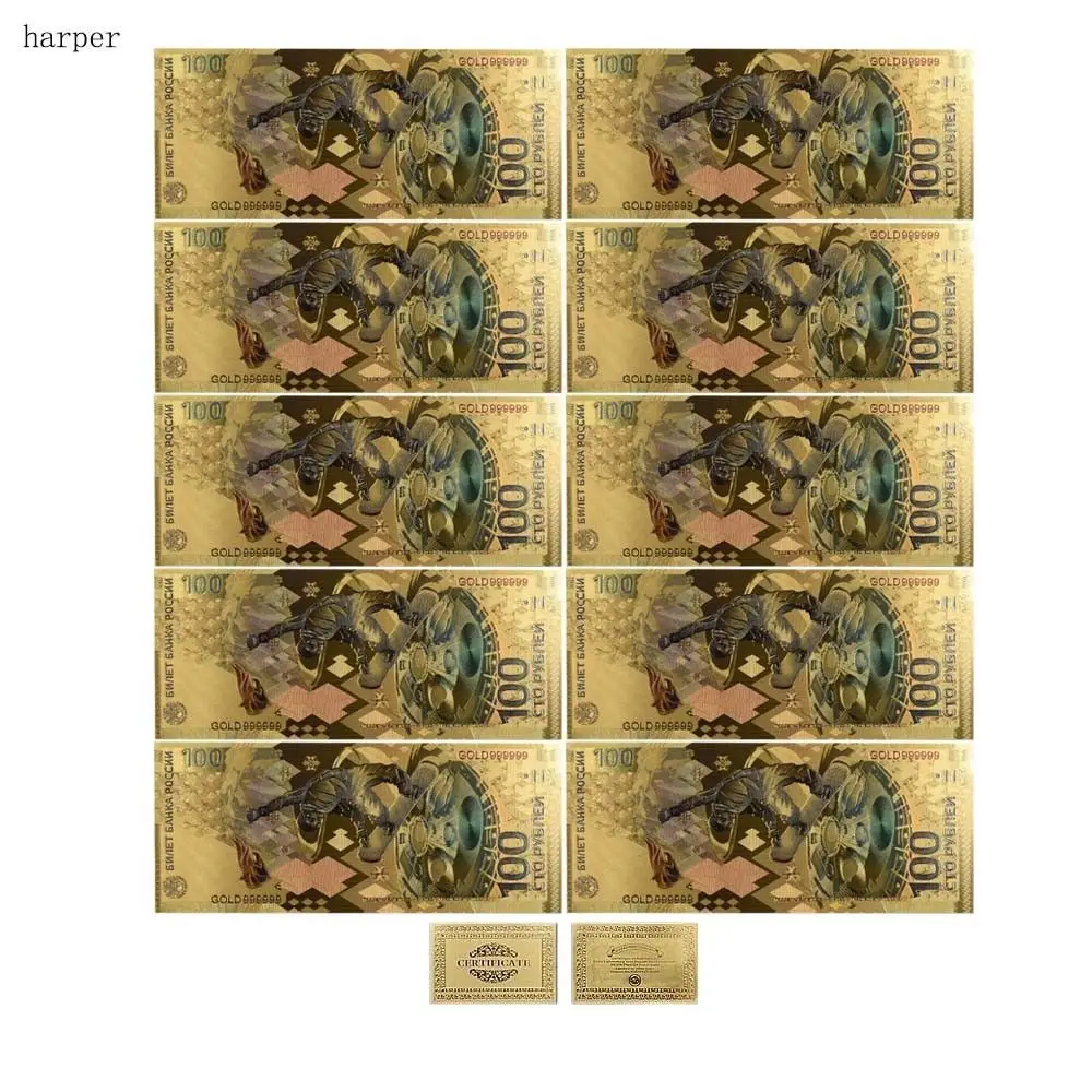 10 шт./лот, цветные русские банкноты, 100 рубликов, банкноты SOCHI, 24 K, позолоченные бумажные деньги, Лидер продаж - Цвет: style 12