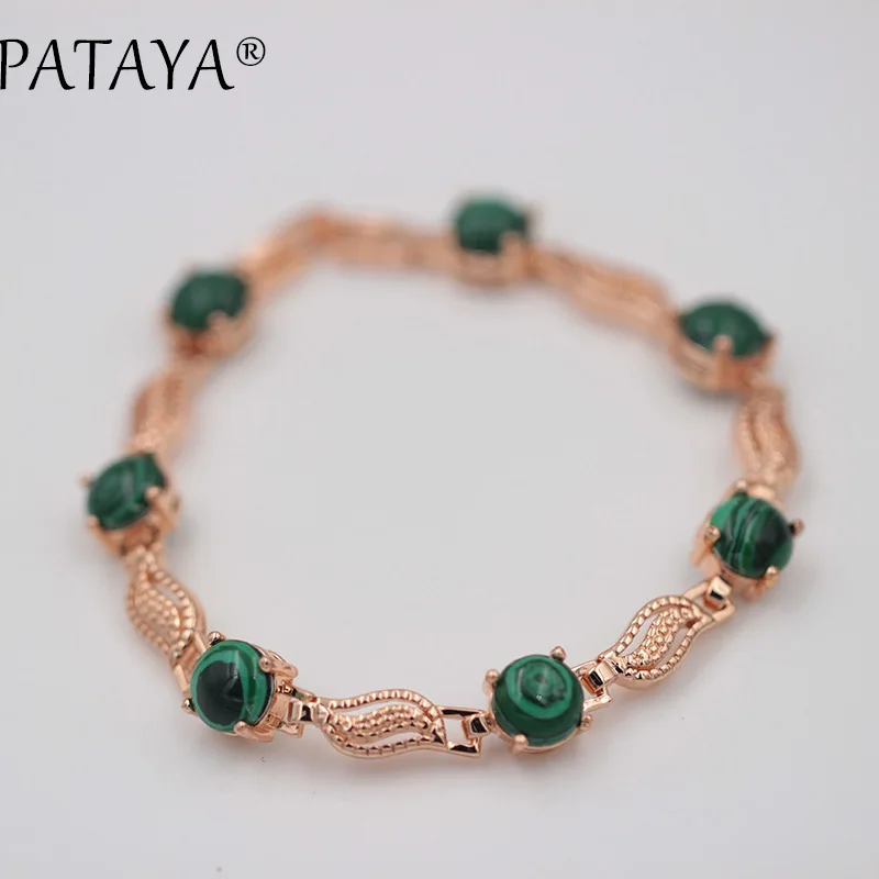 Malachite PATAYA, Новое поступление, хит, круглые браслеты из натурального камня, 585, розовое золото, звено, браслет для женщин, девушек, свадьба, вечеринка, винтажное ювелирное изделие, 17 см - Окраска металла: Malachite