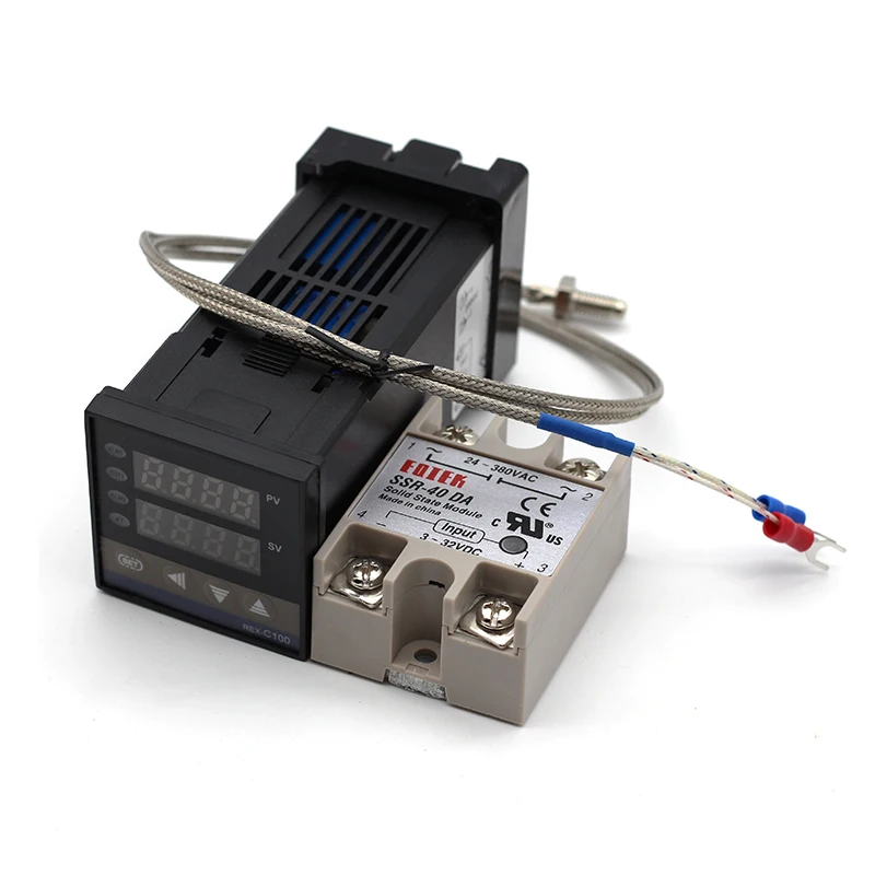 

Цифровой ПИД-регулятор температуры REX-C100, термостат с SSR выходом + реле SSR макс. 40 А + зонд термопары K