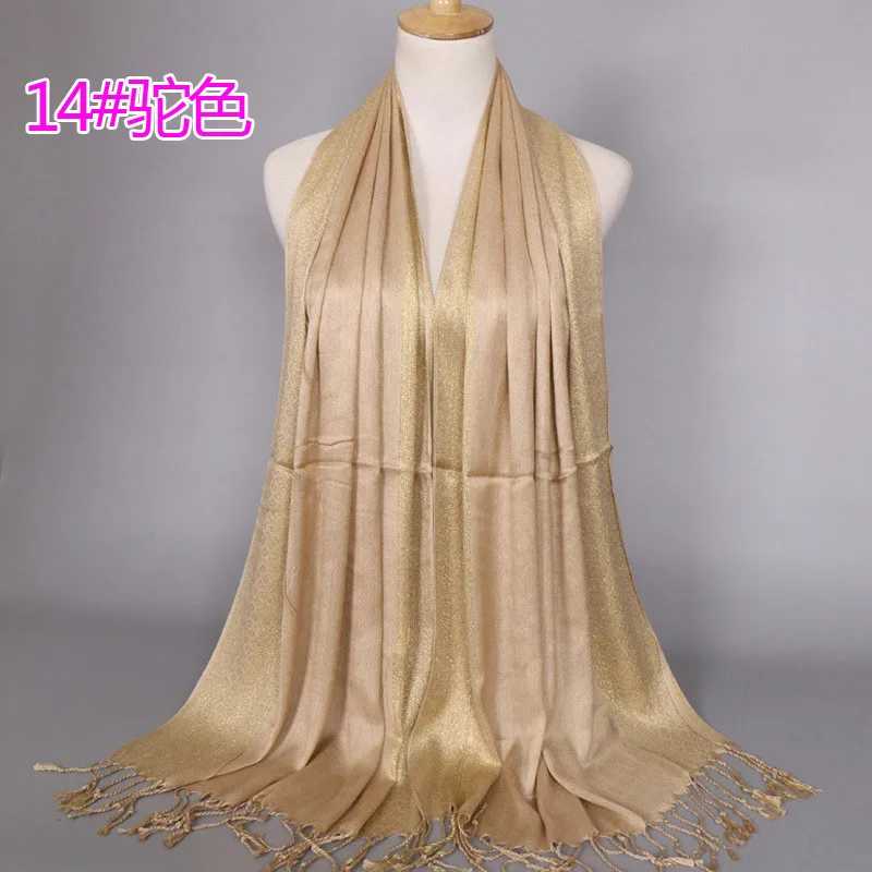 NEW women gold cotton solid color muslim head scarf shawls and wraps pashmina bandana female foulard ladies hijab stores