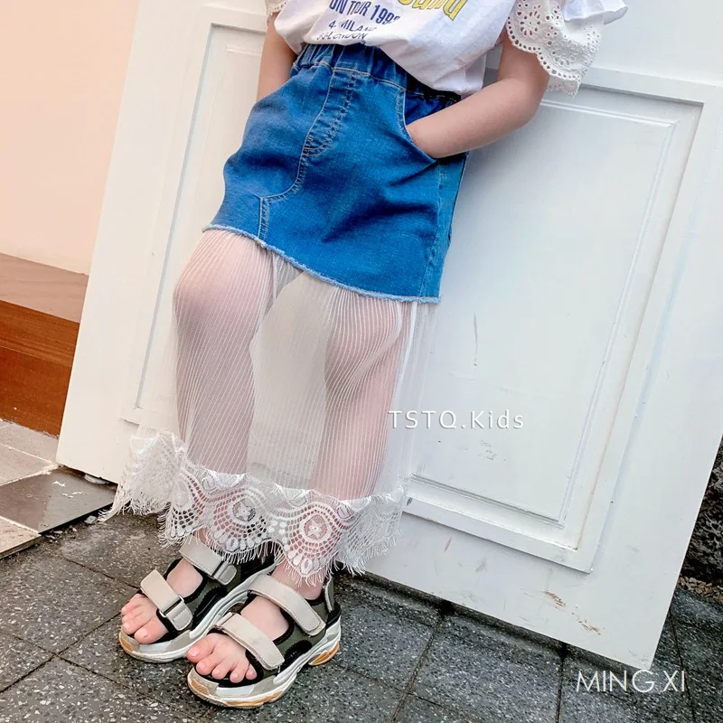 Для девочек 2019 Лето Новинка одежда для детей сшитая юбка Детская джинсовая