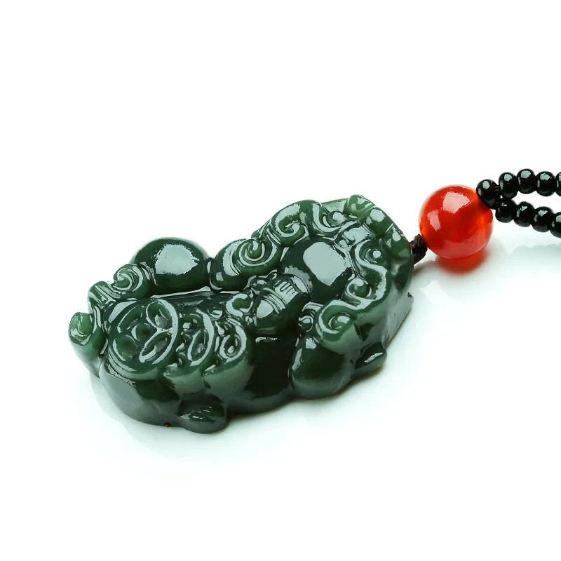 Сертификат Натуральная Зеленая Каменная Резная подвеска PIXIU Lucky Amulet кулон
