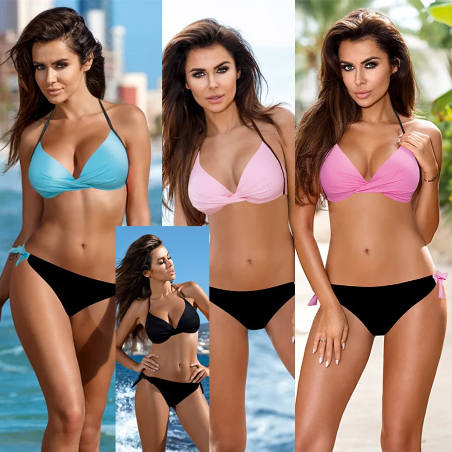 Plus Size Halter Push Up Bikini Set Brazilian Swimwear Swimsuit Bikinis Women Tied String Bathing Suit Maillot De Bain | Женская одежда