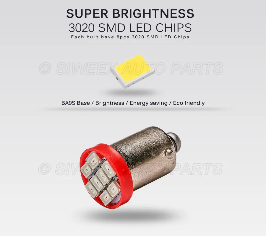 4Pcs T4W BA9S Auto LED Lights 8 1206 3020 SMD Car Interior Dome Festoon Reading Door License Plate Lamp DC 12V Side Marker Bulbs |