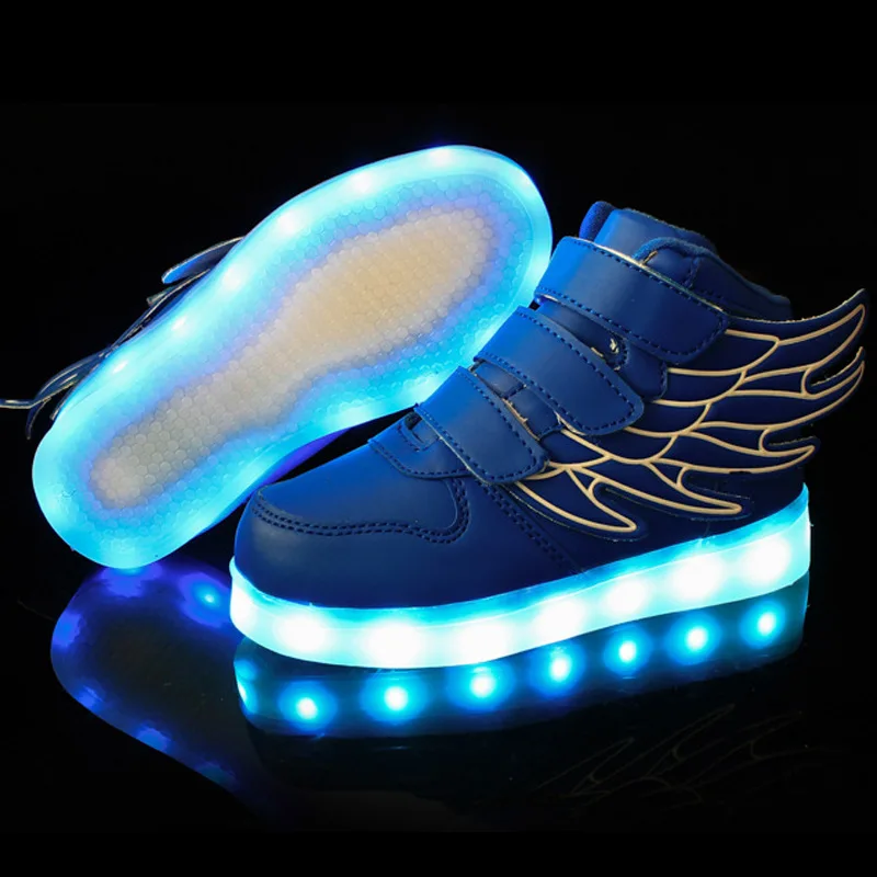 25-37 Размеры/зарядка через USB корзина ВОДИТЬ детей Обувь с Light Up Kids Повседневное для
