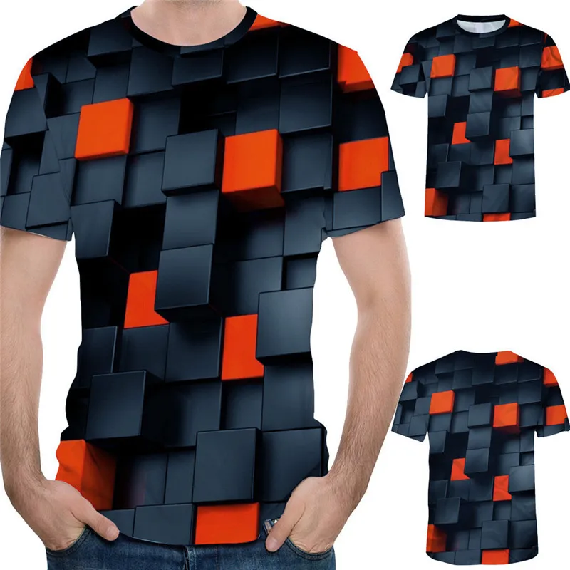 Футболка мужская с 3D-принтом модная тенниска круглым вырезом и короткими
