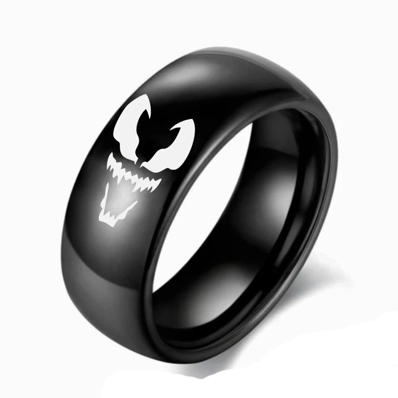 Модное байкерское кольцо Venom, черное кольцо Marvel, черное кольцо из нержавеющей стали в стиле хип-хоп, мужские аксессуары, дропшиппинг, Venom