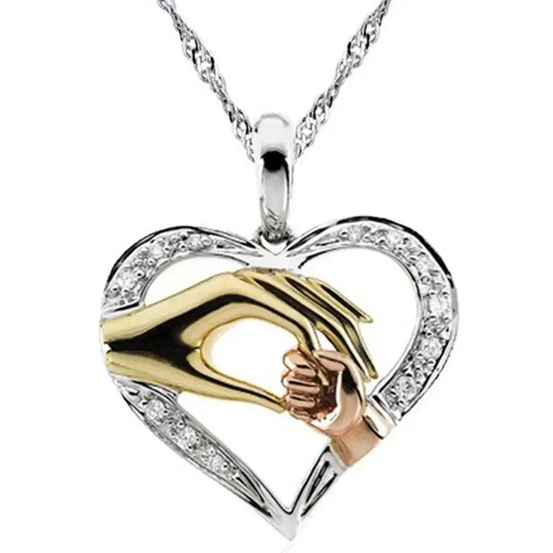 

2020 Cubic Zirconia Mom Necklace Baby Heart Pendant Daughter Son Child Family Love Jewelry Friends Birthday Mother Days Gift Box