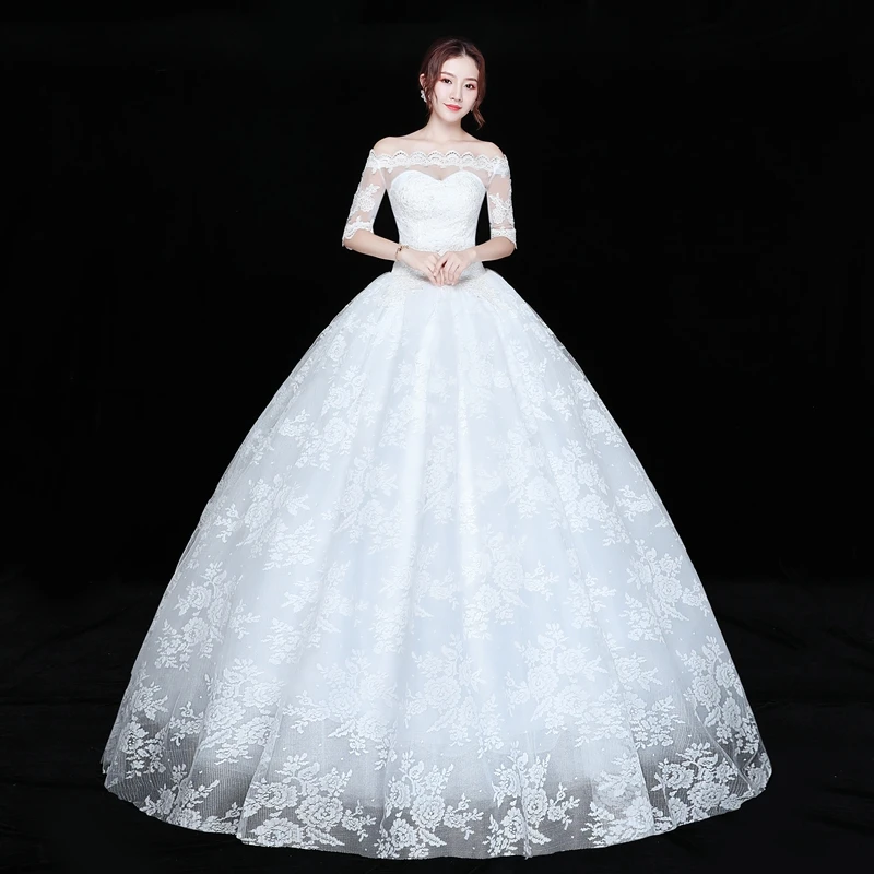 Fansmile простой Vestidos de Novia Винтаж кружевное свадебное платье большой размер, принцесса Свадебный платья платье FSM-592F