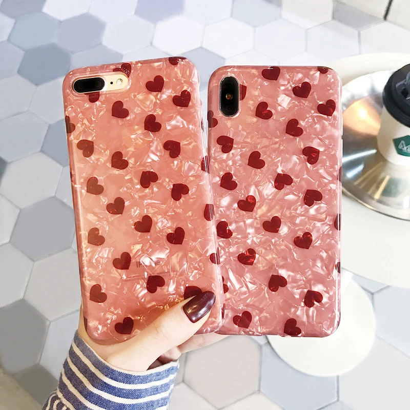 GlamPhoneCase Pink Fritillaria Small Love Heart Phone Case For iPhone XS Max XR 8 8plus 7 7plus 6/6S Plus Soft TPU Back Cover |