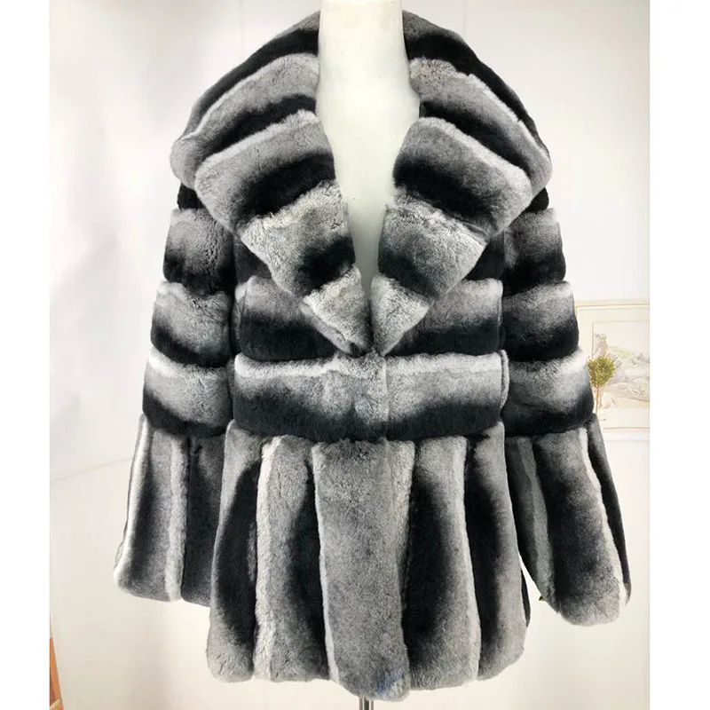 BFFUR Genuine Fur Coat Rex Rabbit Capped Woman Winter 2022 Fashion Slim Warm Whole Skin Casual Women's Jacket With Natural Fur