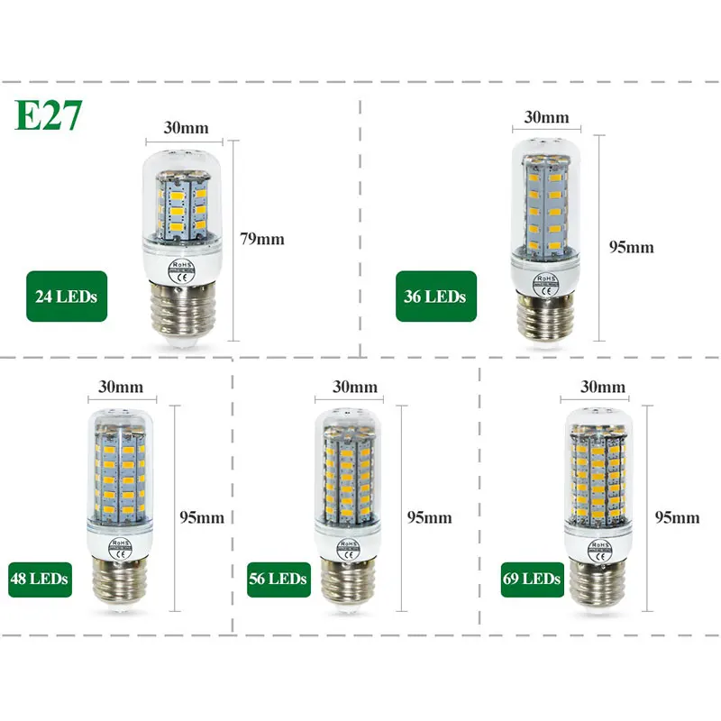 SMD 5730 E27 E14 светодиодные лампы 5730SMD фонари Кукуруза Светодиодные 24 36 48 56 69leds люстра