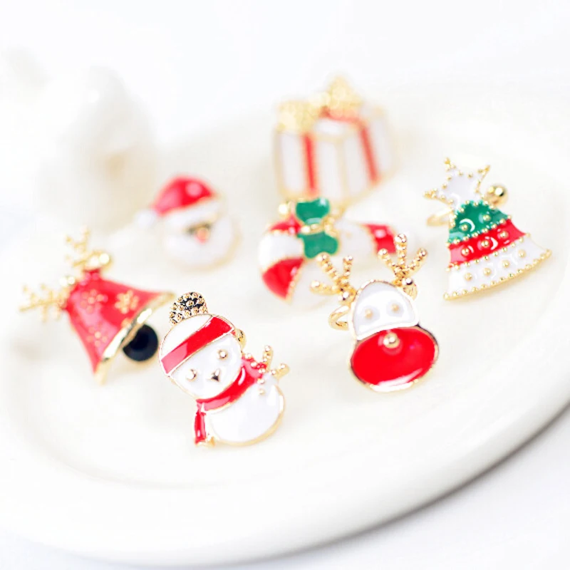 Модные рождественские серьги Wukaka для девочек эмалированные в виде Санта-Клауса