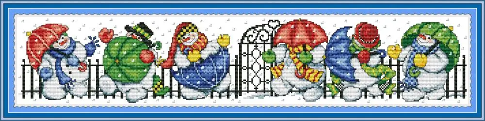 

Snowman and umbrella cross stitch kit aida 14ct 11ct count print canvas cross stitches needlework embroidery DIY handmade