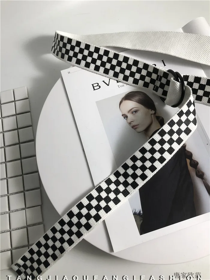 Checkerboard Новое поступление Harajuku клетчатый холщовый женский ремень для джинсов унисекс поясы Повседневный ремень женский ремень с d-образной пряжкой TOYOOSKY - Цвет: Checkerboard