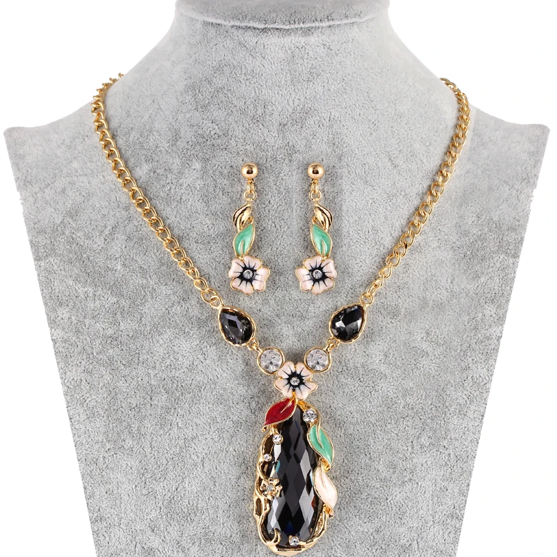 Циркониевое ожерелье с кристаллами серьги слеза цветы эмаль ювелирные наборы