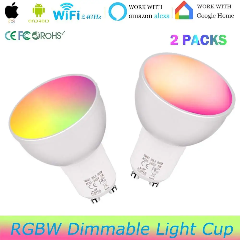 Умная лампа GU10 5 Вт WiFi RGBW светодиодная с регулируемой яркостью умная Светодиодная
