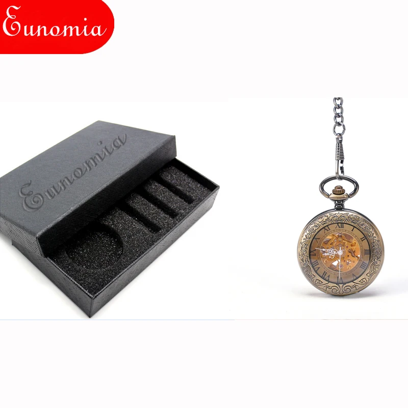 Круглые бронзовые прозрачные Механические карманные часы с цепочкой для ключей