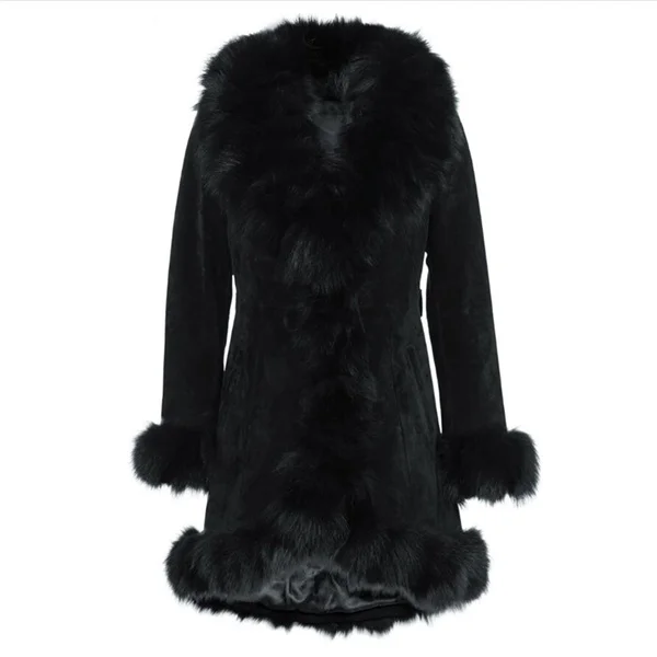 All Black IANLAN, классические зимние пальто из натуральной кожи для женщин, Модная парка из натурального меха с воротником из серебристой лисы и манжетами IL00003 - Цвет: All Black