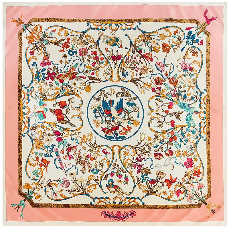 130 Luxury Brand Silk Twill Birds Flower Print Scarf For Women Headband Large Square Scarves Female Shawl Hijab Wraps |