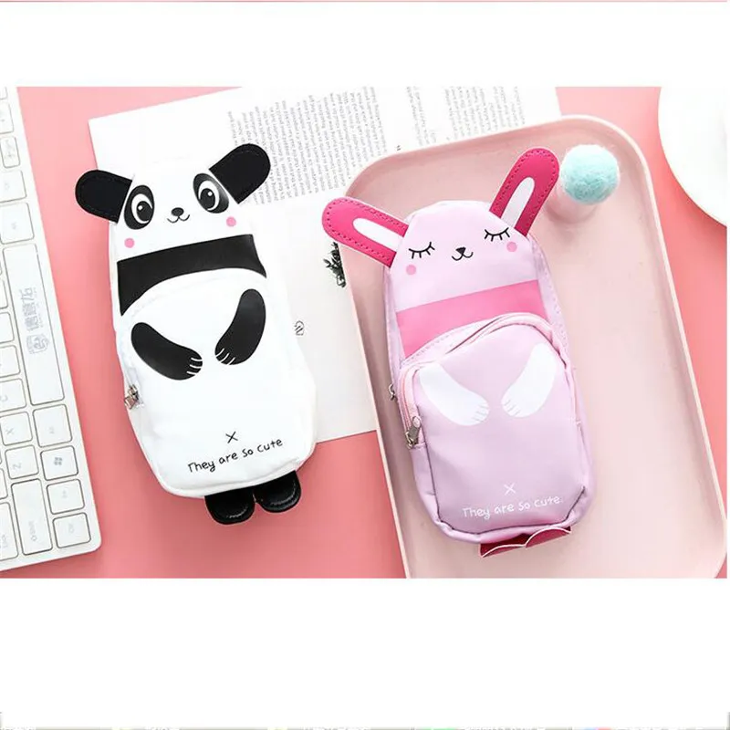 Новинка Kawaii Панда и кролик на молнии кисти для макияжа сумка Карандаш сумка PU водонепроницаемый чехол для карандашей косметичка подарок для детей, канцелярские принадлежности