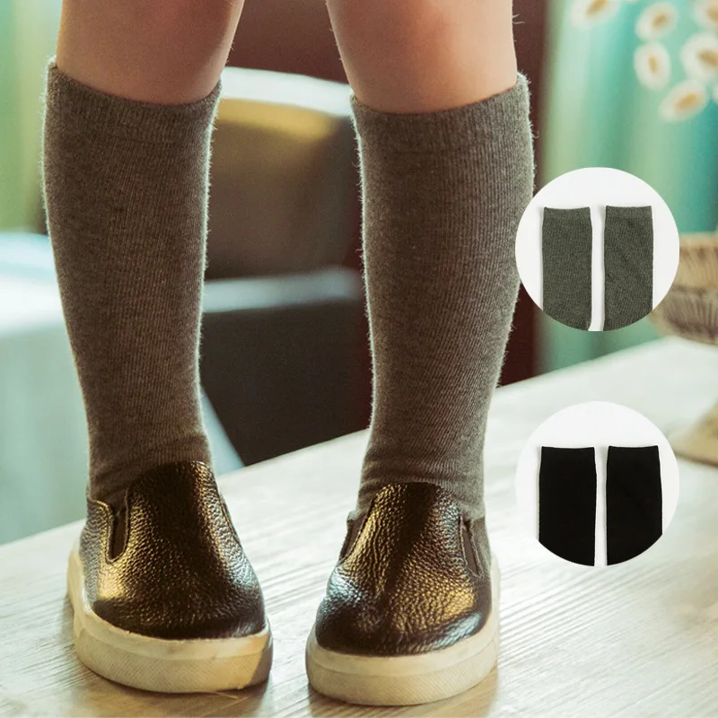 Хлопковые гольфы для девочек милые однотонные Гольфы без рисунка детские зимние