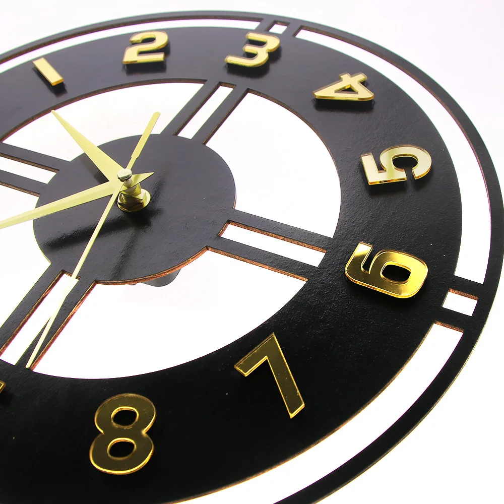 Деревенские винтажные деревянные акриловые бесшумные декоративные настенные часы с золотыми цифрами