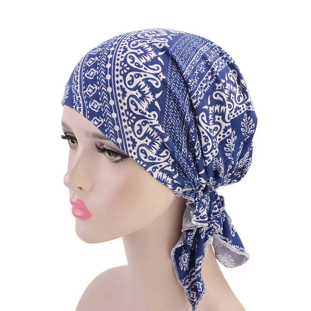 

2019 NEW Fashion Women Flower Muslim Ruffle Cancer Chemo Hat Beanie Scarf Turban Head Wrap Cap high quality Casual Knitted hat15