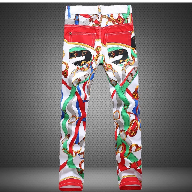 Jeans For Men 3D Print Denim Pencil Elasticity New Men's Pants White Skinny Fit Casual Trousers Homme Pant Plus Size Streetwear | Мужская
