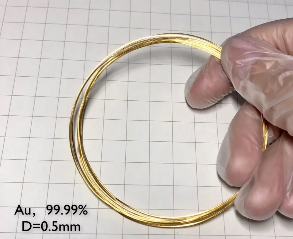 D 0.5mm L 1cm Образец золотой проволоки Au D 0,3 мм/0,5 мм/0,8 мм/1,0 мм L 1 см 99.99% чистая Таблица - Цвет: D 0.5mm L 1cm