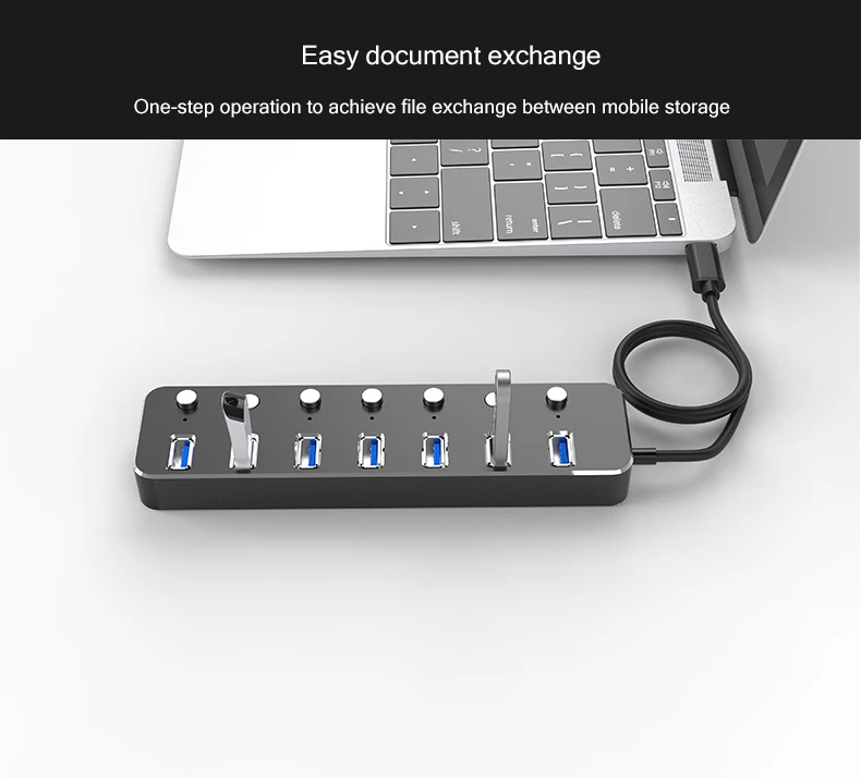 Алюминий 7-портовый концентратор USB 3,0 60/120 см составной детали спирального кабели управления переключатель 5 Гбит/с, светодиодный индикатор концентратор платные сплиттер для Мульти USB устройств