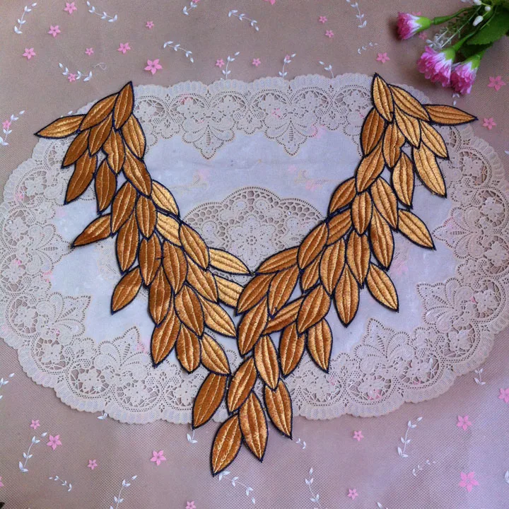 3 шт. золотистых желтых листьев венецианского кружева розового кружева вышитый воротник для пошива аксессуаров для шеи аппликация на.