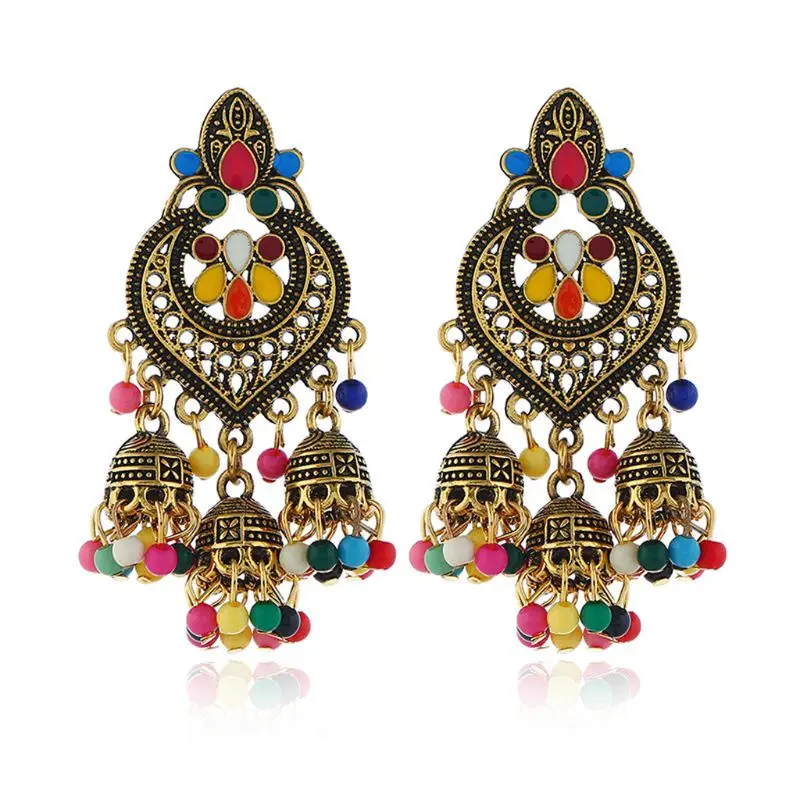 6 Ретро Индийский Болливуд кундан Jhumka Jhumki Висячие серьги цыганские модные ювелирные изделия - Окраска металла: 6
