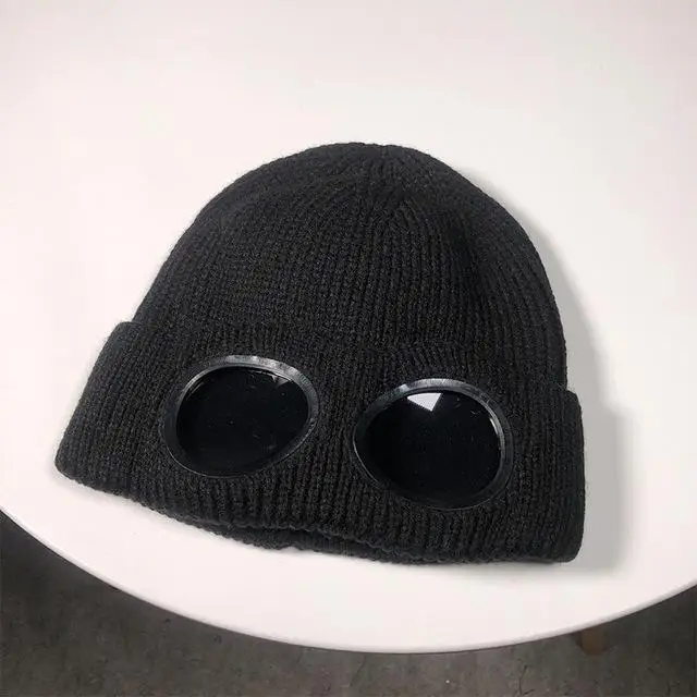 Women Men Double-use Thickened Hats Winter Warm Knitted Beanies Outdoor Ski Cap Sunglasses Accessories Adult Cap - Цвет: black