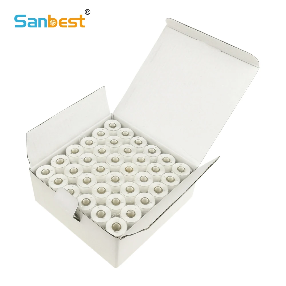 Sanbest Class 15 Prewound шпульки с нитью для машинной вышивки белый высокопрочный нити 60s/2 а