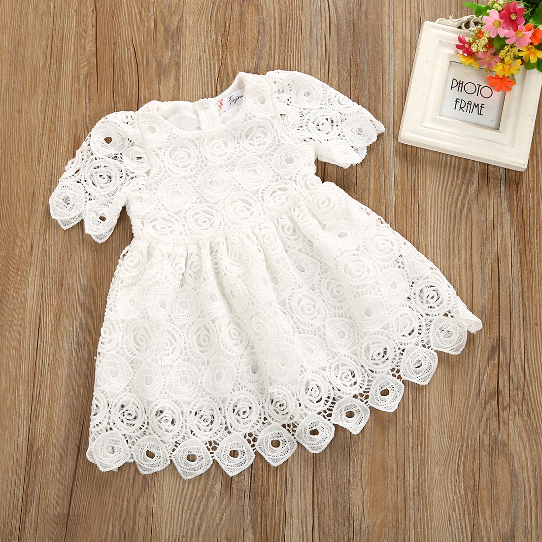 Infant Toddler Baby Girls Dress White Summer Short Sleeve Lace Tutu Zipper Dresses Floral Party Wedding Princess Girl Clothing | Детская