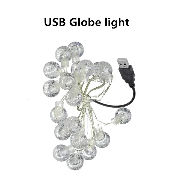 USB string light Светодиодный гирлянда-фея, Серебряная линия, теплый белый AA аккумулятор/USB источник питания для свадьбы, праздника, Рождества, украшения, Глобус - Испускаемый цвет: USB string light