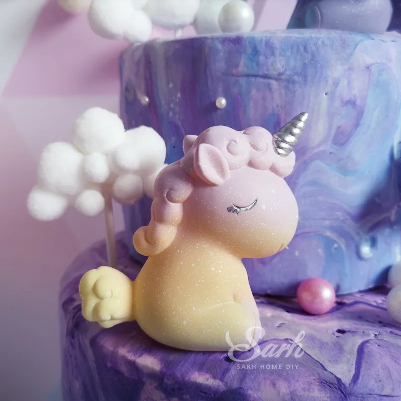 Lovely Blue Pink White Hairball Cloud Gradient Unicorn Cake Decorations Birthday Party Decorations for Baking Cute Gifts