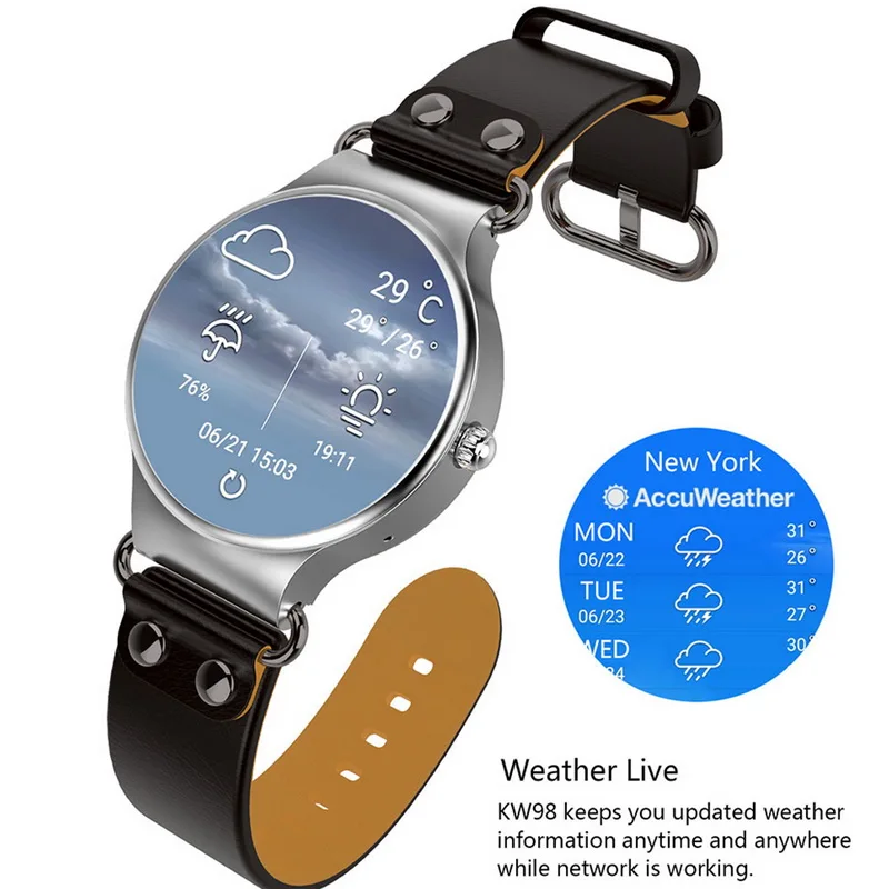 Kw98 Смарт-часы Android 5.1 8 ГБ/512 МБ Wi-Fi GPS Bluetooth SmartWatch сердечного ритма Мониторы MTK6580 android