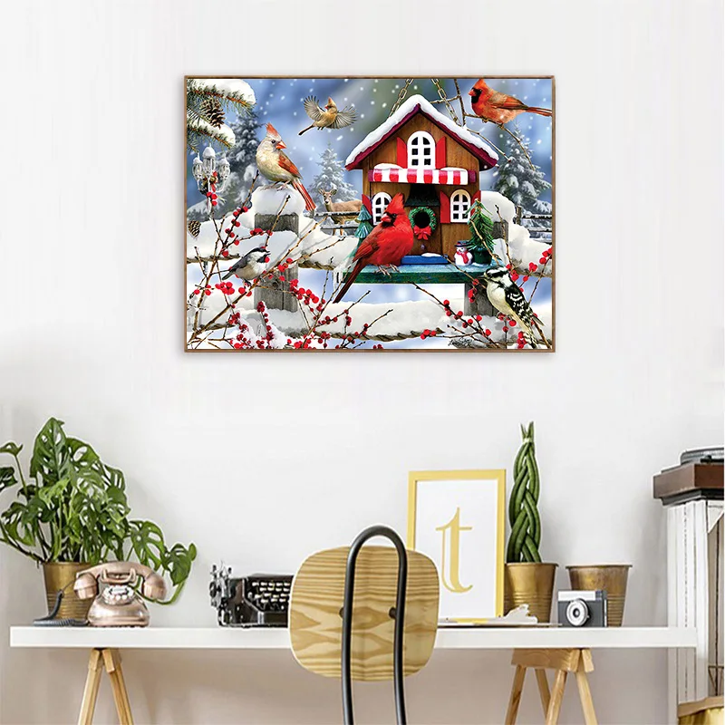 5D DIY Diamond painting Cross stitch Scenery Round mosaic Full Square Snow Birds &amp Nest embroidery | Дом и сад