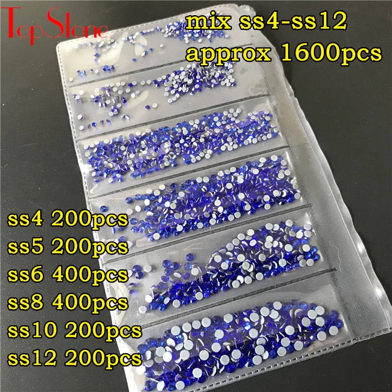 Стразы Sapphire цвета с горячей фиксацией ss6 8 10 12 16 20 30 железные плоской задней