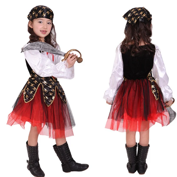 Акция красивый пиратский костюм для девочек милое белое и красное бальное платье