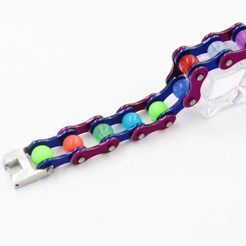 High Quality Jewelry Fashion Stainless Steel Bike Bracelet Women purple blue Biker Bicycle Motorcycle Chain Bracelets Bangle | Украшения и