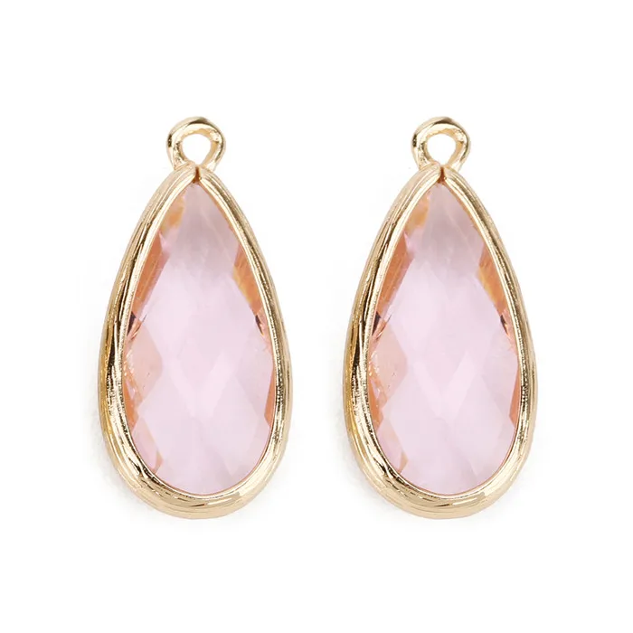 clear pink LOULEUR 6 цветов камень рождения натуральный камень подвеска в виде капли воды стекло кристалл для Diy Шарм ожерелье изготовление для женщин ювелирные изделия - Окраска металла: clear pink